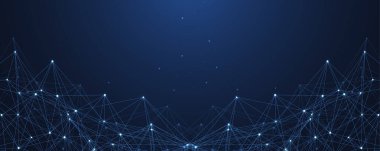 Küresel ağ bağlantısı kavramı. Büyük veri görselleştirmesi. Küresel bilgisayar ağlarındaki sosyal ağ iletişimi. İnternet teknolojisi. İş için. - Bilim. Vektör illüstrasyonu.