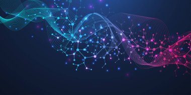 Moleküler soyut yapı ve genetik mühendisliği DNA 'sı. Sağlık ve tıp geçmişi kavramı. Bilimsel araştırma geçmişi. Dalga akışı. Yenilik modeli. Vektör illüstrasyonu