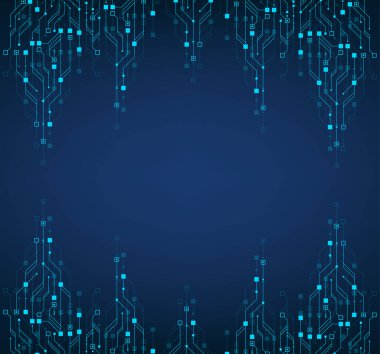 Modern teknoloji devre kartı dokusu arka plan tasarımı. Kuantum bilgisayar teknolojileri kavramları, büyük veri işleme. Gelecekçi mavi devre kartı arka planı. Minimum vektör anakart.