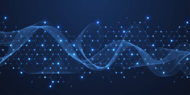 Moleküler soyut yapı ve genetik mühendisliği DNA 'sı. Sağlık ve tıp geçmişi kavramı. Bilimsel araştırma geçmişi. Dalga akışı. Yenilik modeli. Vektör illüstrasyonu