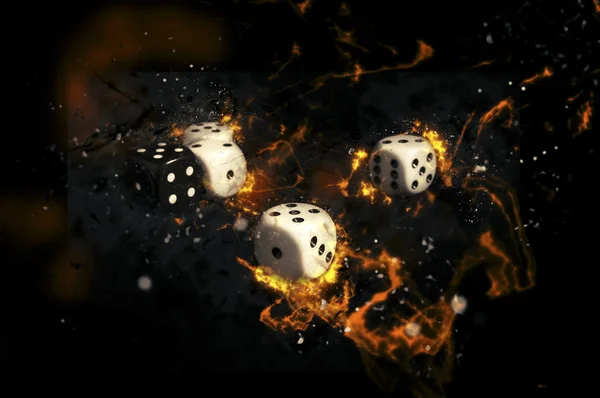 White and black dices on fire. — Stock Photo, Image