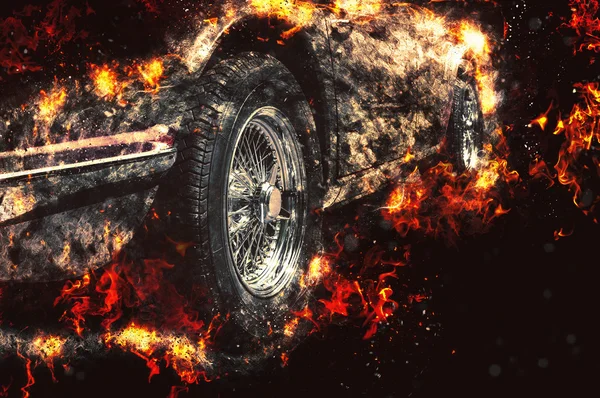 Auto v plamenech — Stock fotografie
