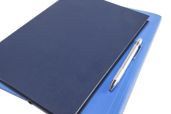Két kék napló tollal — Stock Fotó