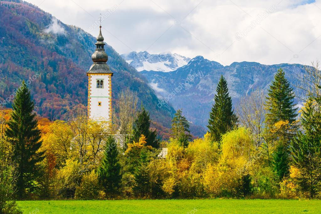 Gorgeous view of colorful autumnal scene in Slovenia