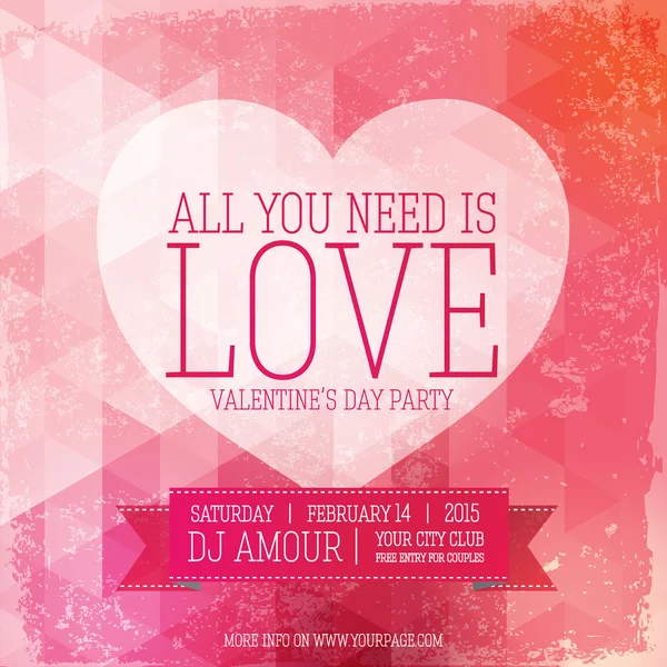 Valentines day party flyer with modern design and retro elements. — Stock Vector