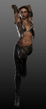 Şehir Fantezisi Kadın, POC Bilim Kurgu Distopyalı Kahverengi Deri Giyen Kadın