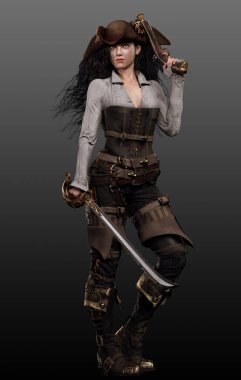 Steampunk veya Fantezi Kadın Korsan Cutlass ve Pistol