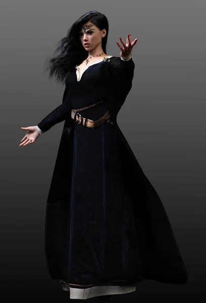 Sea Witch, Viking Woman or Pirate Sorceress in Long Black Gown