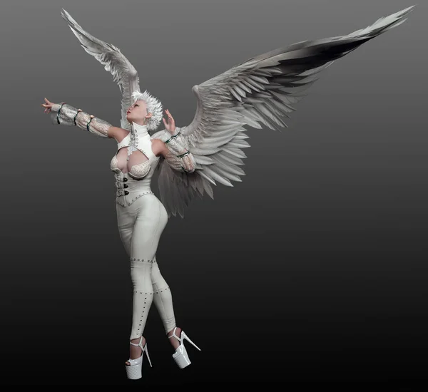 Punk Angel Λευκό Δέρμα Λευκά Φτερά — Φωτογραφία Αρχείου