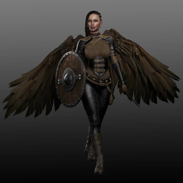 Fantasy Poc Sparrow Angel Fae Bruin Leer Met Vleugels — Stockfoto
