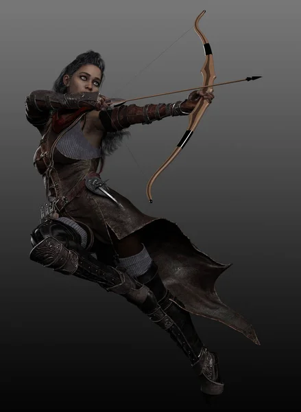 Fantasy Poc Ranger Archer Katanas Και Τόξο — Φωτογραφία Αρχείου