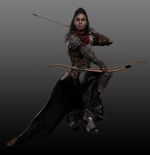 Fantasy Poc Ranger Archer Met Katanas Bow — Stockfoto