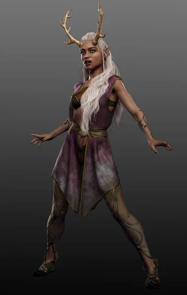 Dancing POC Fae Mage with Horns and White Hair