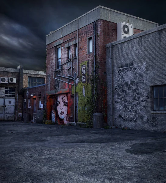 CGI Dark City Alley with Graffiti