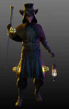 Fantasy Medieval Plague Doctor with Mask and Lantern clipart