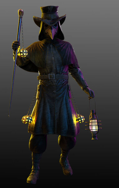 Fantasy Medieval Plague Doctor with Mask and Lantern