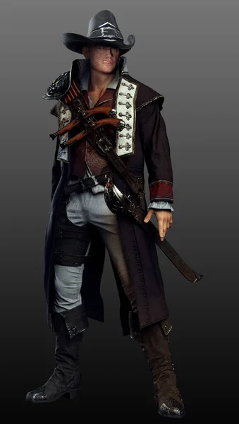 Fantasy Pirate Man Met Verbrande Littekens Gezicht — Stockfoto