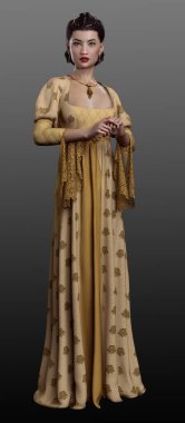 Fantezi CGI POC Orta Çağ Elbisesi içindeki Asyalı Prenses