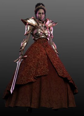 Fantezi POC Genç Kraliçe Kırmızı Elbise ve Zırhlı