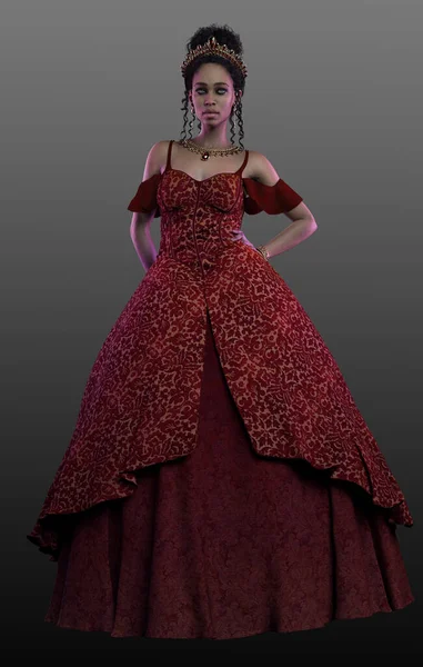 Fantasy Poc Νεαρή Βασίλισσα Κόκκινο Φόρεμα — Φωτογραφία Αρχείου