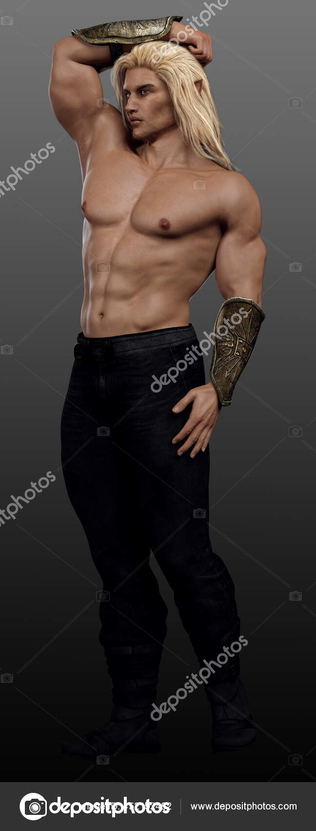 Fantasy Male Elf Shirtless Long Blonde Hair Stock Photo by ©Ravven