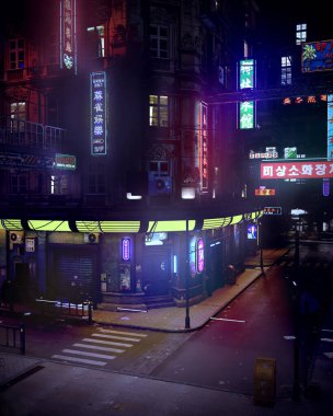 Cyberpunk SciFi Şehir Işıkları ve Neon
