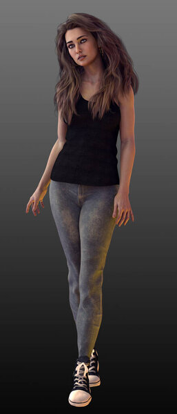 Woman in Black Tank, Jeans, and Chucks