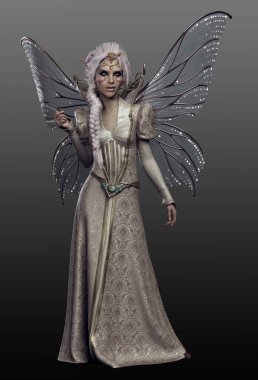 Gümüş ve Altın Fae Kraliçesi Gümüş Parlayan Kanatlı