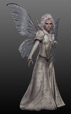 Gümüş ve Altın Fae Kraliçesi Gümüş Parlayan Kanatlı