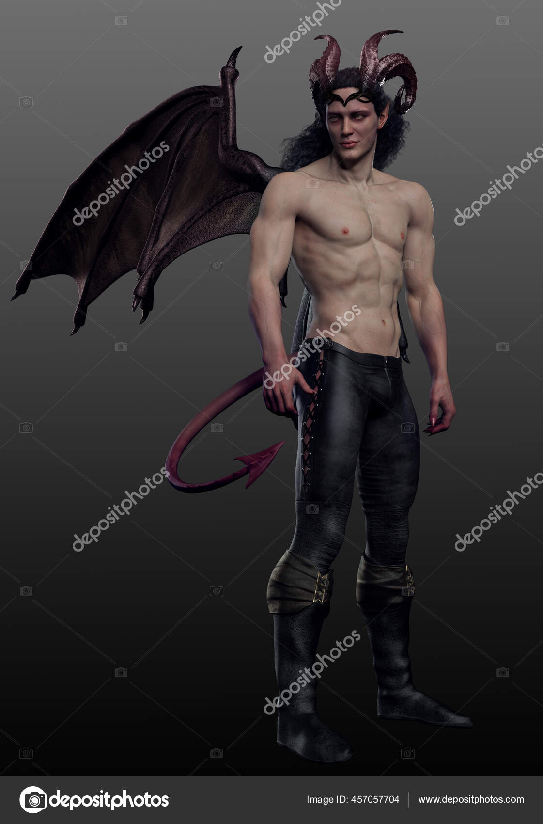Sexy Muscular Male Demon Devil Dragon Wings Tail Stock Photo by ©Ravven