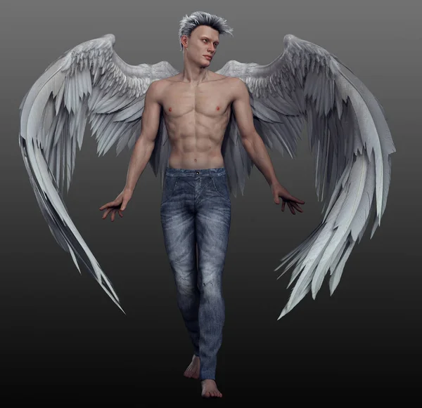 Pale Angel Λευκά Φτερά Shirtless Τζιν Ξυπόλητος — Φωτογραφία Αρχείου