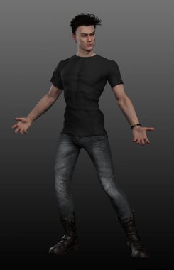 Emo ya da Gotik Şehir Büyücüsü Kot ve Siyah Tişört İçinde