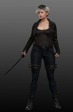 Eski Şehir Fantezisi Orta yaşlı Zombi Avcısı Kadın