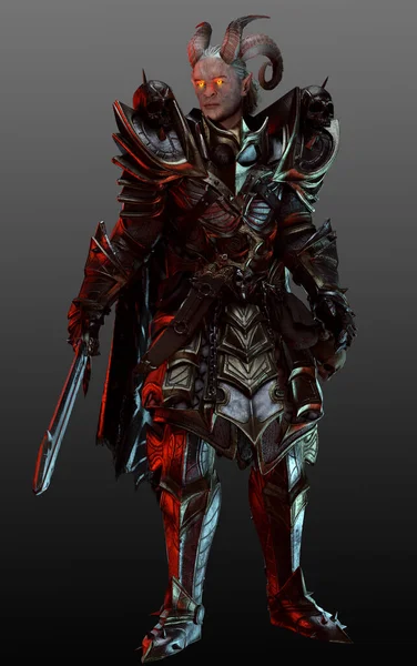 Fantasy Medieval Demon in Armor with Horns