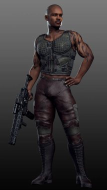 Tişörtsüz Bilim Kurgu PoC Askeri Erkek Eylem Pozu