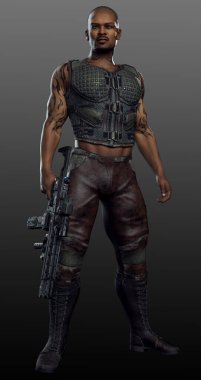 Tişörtsüz Bilim Kurgu PoC Askeri Erkek Eylem Pozu