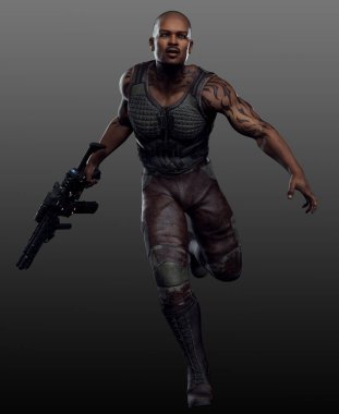 Tişörtsüz Bilim Kurgu PoC Askeri Erkek Eylem Pozu