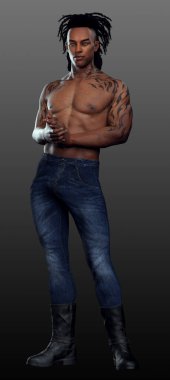 Şehir Fantezisi Erkek PoC, Kabile Dövmeleri ve Dehşeti olan Üstsüz