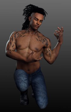 Şehir Fantezisi Erkek PoC, Kabile Dövmeleri ve Dehşeti olan Üstsüz