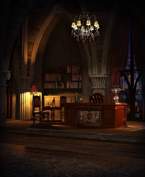 Gothic Library or Study, Dark Room CGI
