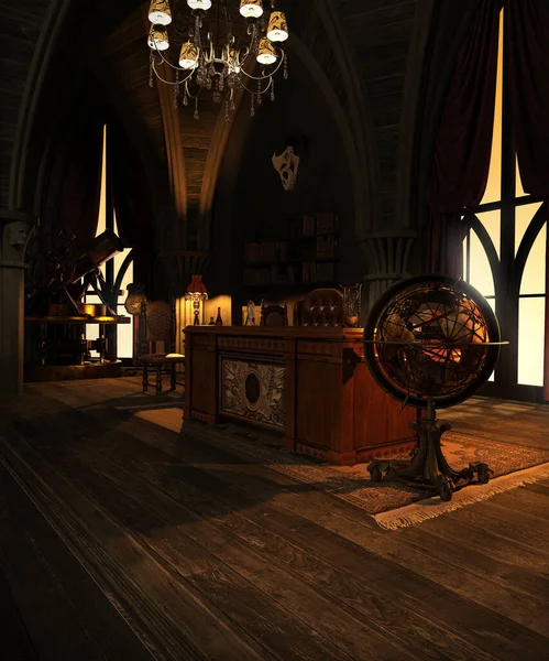 Gothic Library or Study, Dark Room CGI