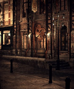 Fantezi Steampunk Viktorya Sokağı ve Binaları