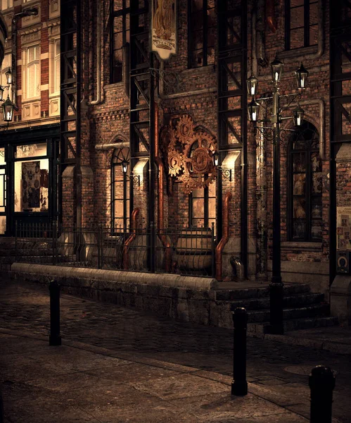 Fantasy Steampunk Victorian Street Και Κτίρια — Φωτογραφία Αρχείου