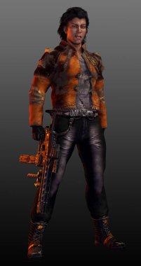 Urban Fantasy Dystopian veya SciFi Cyberpunk POC Erkek ve Hafif Makineli Tabancası