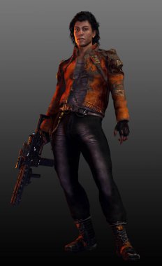 Urban Fantasy Dystopian veya SciFi Cyberpunk POC Erkek ve Hafif Makineli Tabancası