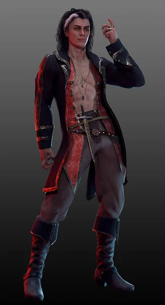 Steampunk or Fantasy Pirate Mage with Bare Chest