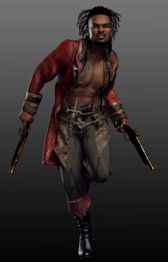 Fantezi Steampunk POC Korsan Erkek Korku ve Tabancalı