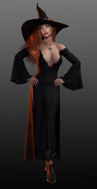 Seksi Pinup Cazibesi Kızıl saçlı Cadılar Bayramı Cadısı