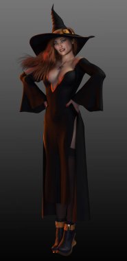 Seksi Pinup Cazibesi Kızıl saçlı Cadılar Bayramı Cadısı