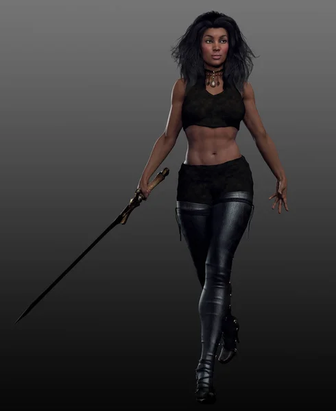 African American Urban Fantasy Woman in Black Leather